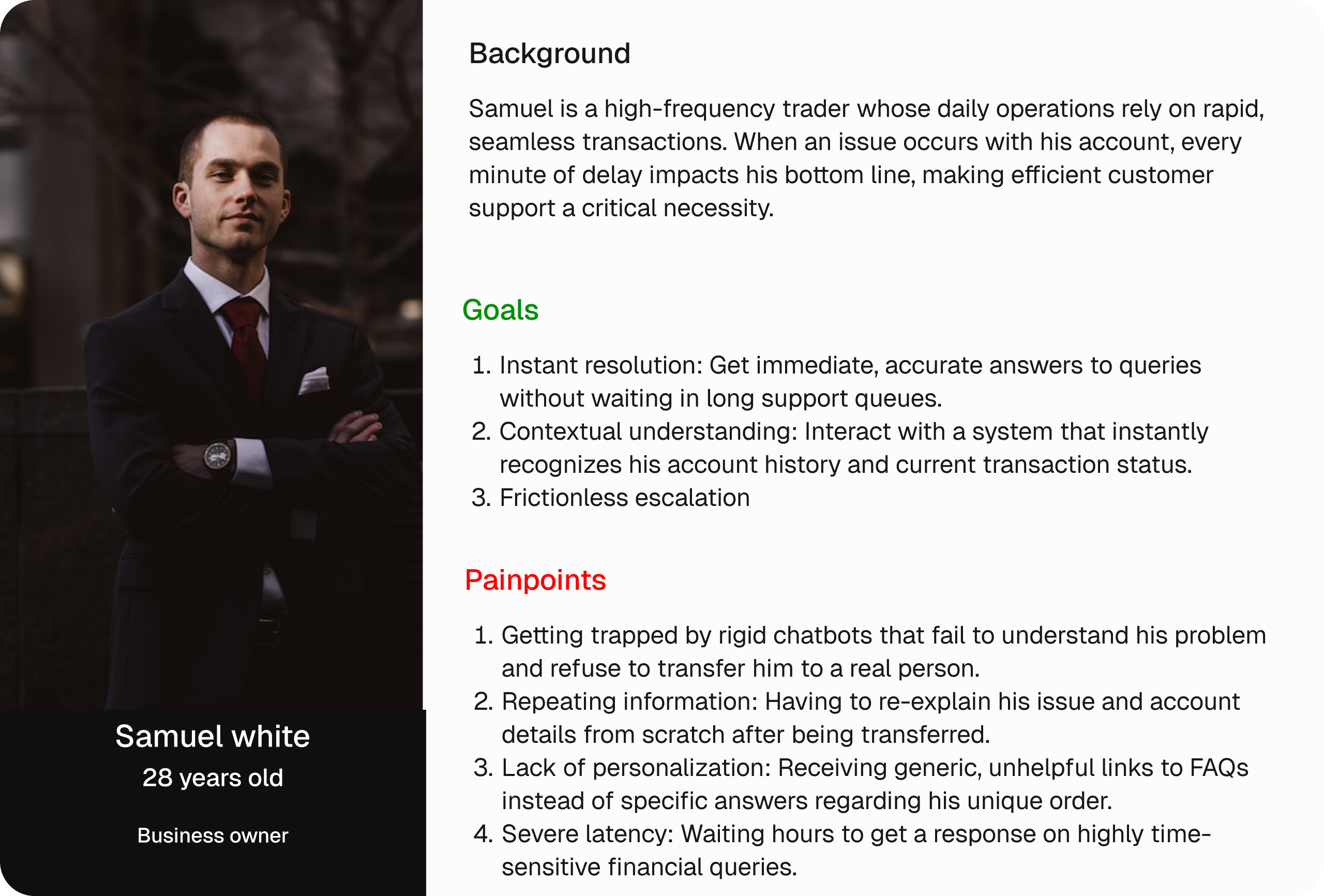 User Persona - Samuel White, Business Owner